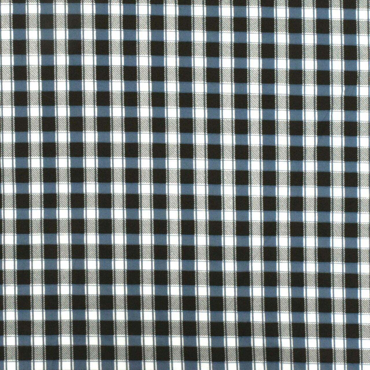 Blue-Black-Ivory Plaid Print Stretch Cotton Broadcloth Woven Fabric By the Yard